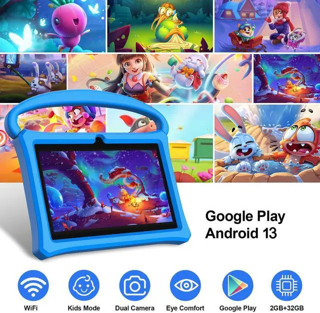 Alt view image 2 of 5 - VOLENTEX Kids Tablet 7 inch, Age 3-7, Android 13 PAD for Kids,4(2+2) GB RAM 32GB ROM Quad-Core with Shockproof Case for Toddler Educational, Bluetooth, WiFi, Dual Camera (Blue)