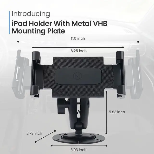 Alt view image 2 of 5 - Mighty Mount Heavy-Duty Tablet Holder with Metal VHB Mounting Plate  Universal Tablet Mount for Car, Truck, Industrial Use | Adjustable 360° Positioning for Devices Up to 11" | Easy Peel Stick Setup