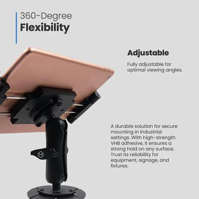 Alt view image 3 of 5 - Mighty Mount Heavy-Duty Tablet Holder with Metal VHB Mounting Plate  Universal Tablet Mount for Car, Truck, Industrial Use | Adjustable 360° Positioning for Devices Up to 11" | Easy Peel Stick Setup