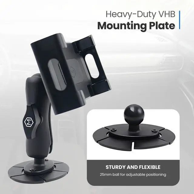 Alt view image 5 of 5 - Mighty Mount Heavy-Duty Tablet Holder with Metal VHB Mounting Plate  Universal Tablet Mount for Car, Truck, Industrial Use | Adjustable 360° Positioning for Devices Up to 11" | Easy Peel Stick Setup