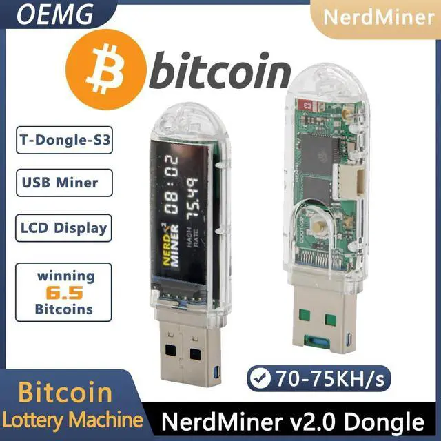 Alt view image 2 of 5 - New NerdMiner V2 Dongle USB 70-75KH 1W T-Display S3 Bitcoin Solo Lottery Miner Win 6.25 BTC with Low Power Consumption - WiFi Connection, and USB-A Power (USB-73KH/s)