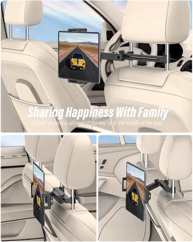 Alt view image 4 of 5 - woleyi Car Headrest Tablet Holder, [Large Clamp] [Thick Case Friendly] Tablet Mount for Car Back Seat, Road Trip Essentials for Kids Accessories, for iPad Pro Air Mini, Galaxy, Fire HD, 6-15.6" Device