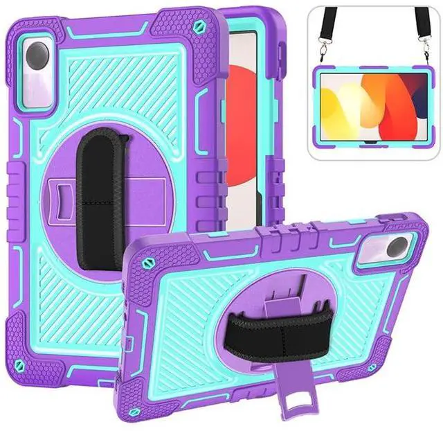 Main image of YOUULAR Tablet Case for Xiaomi Redmi Pad SE 11.0 inches, Tablet Shockproof Cover with 360° Rotating Stand and Wrist Strap, Shoulder Strap Purple+Mint Green