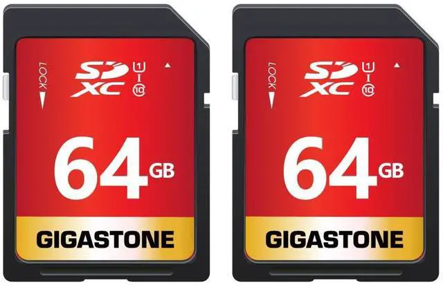 Main image of GIGASTONE 64GB SD Card 2-Pack UHS-I U1 Class 10 SDXC Memory Card High Speed Full HD Video Canon Pentax Kodak Olympus Digital Camera with 2 mini Cases