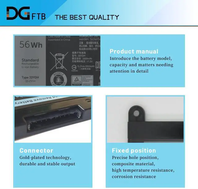 Alt view image 2 of 5 - DGFTB 33YDH Laptop Battery for Dell Latitude 3380 3480 3490 3590 3580 3400 3500 for Inspiron 15 7577 17 7773 7778 2in1 G3 15 3579 G3 17 3779 G5 15 5587 33YDH PVHT1 81PF3 081PF3 P30E(15.2V 56WH)