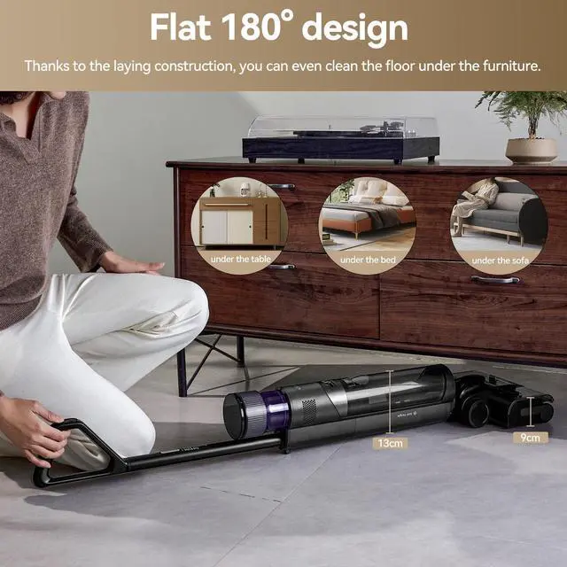 Alt view image 2 of 5 - JONR ED12 Pro Max Wet Dry Vacuum Cleaner Cordless, 180°Lay-Flat Smart Vacuum Mop, 167°F Flashdry Self-Cleaning, Dual-Sided Edge, Zero-Tangle for Pet Hair, Lightweight Floor Cleaner for Hard Floor