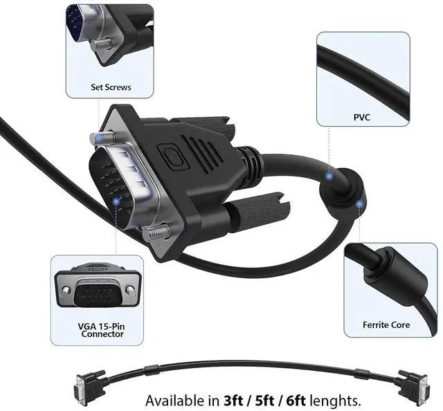 Alt view image 2 of 5 - WORLDWIDETRADERS VGA to VGA Cable (6 Feet 10-Pack) VGA to VGA Monitor Cable 1080P Full HD, Male to Male Cord HD15 for Computer PC Monitor Laptop TV Projector (6FT - 10PK)