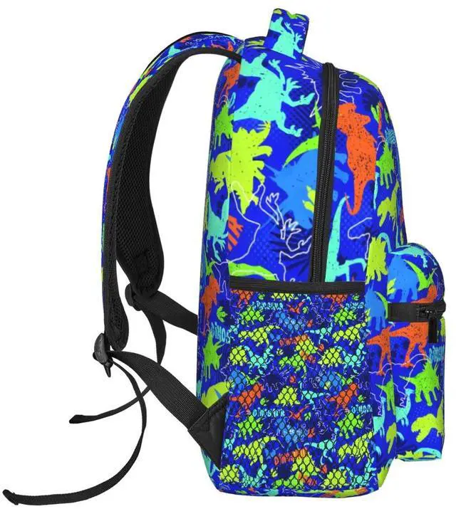 Alt view image 3 of 5 - VTHXLOI Colorful Dinosaur Pattern Kids Backpack for Girls Boys School Backpack Laptop Backpack Travel Hiking Camping Work Computer Back Packs School Gifts