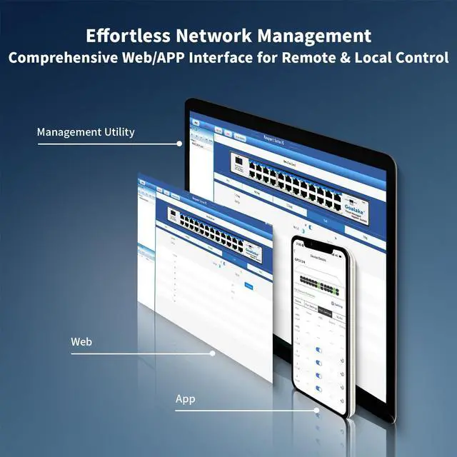 Alt view image 2 of 5 - Easy Smart Managed Ethernet Switch, 24 Port Gigabit Switch,Network Hub, Ethernet Splitter, Plug & Play, Industrial Grade Fan Design, VLAN, Qos, Desktop or Wall Mount