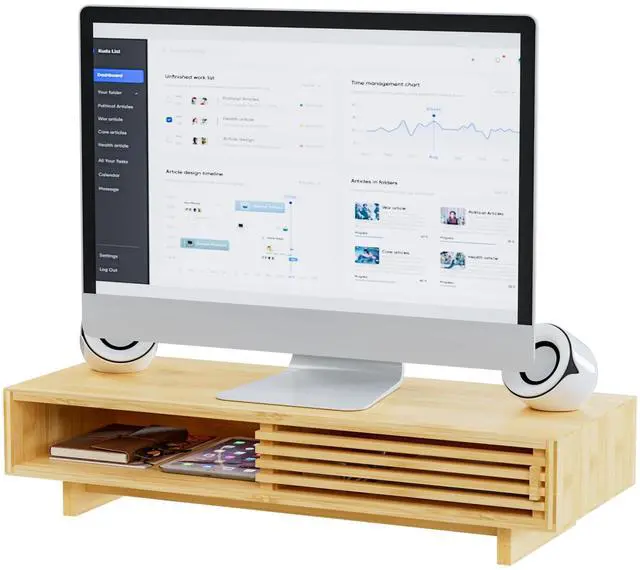 Main image of Zri Bamboo Computer Monitor Stand with Drawer, Dual Laptop Stand for Desk,Single Monitor Riser with Storage,Wood Office Desk Organizer & Accessories