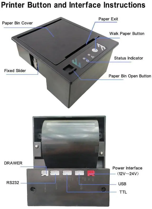 Alt view image 3 of 5 - RS232 Serial Port Printing Module of 58mm Thermal Receipt Printer Supports microcontroller Android Linux Secondary Development USB Embedded Serial Port Printer with Paper Cutting Function