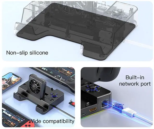 Alt view image 3 of 5 - TEFELE Type-c Game Docking Station for Steam Deck/ROG Ally/Switch Game Box, Dual Cooling Fan 4 USB Ports 4K@60HZ, 100w 10Gbps with Projector Screen, USB3.0 Card Reader,1000Mbps