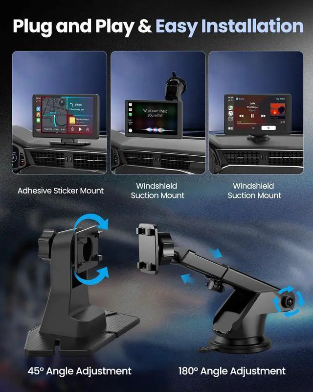 Alt view image 5 of 5 - Moeckearla Wireless Carplay Screen for Car with 5K Dash Cam, 9" Portable Apple CarPlay & Android Auto Car Stereo with 1080p Backup Camera, Bluetooth/GPS Navigation/Voice Control/Mirror Link