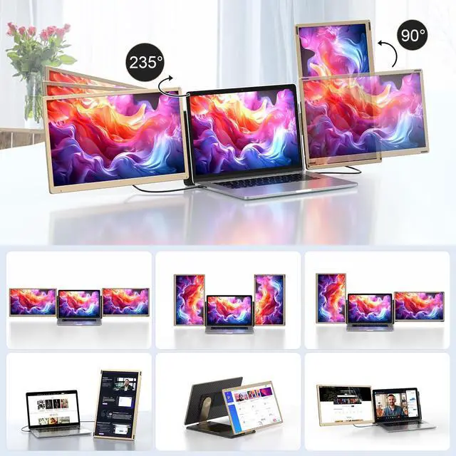Alt view image 4 of 5 - Laptop Screen Extender, 15.6" FHD 1080P Triple Portable Monitor Ultra-Slim Laptop Monitor Extender for 13"-17.3" Laptop with Speakers, HDMI/USB-C Plug-Play Extended Screen for MacOS Windows Android
