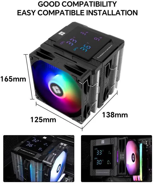 Alt view image 5 of 5 - Peerless Assassin 120 Digital ARGB CPU Air Cooler, Digital Screen Top Cover,6 Heatpipes | 1850RPM PWM Fans for AM4/AM5,Intel LGA115X/1200/1700/1851 (Black)