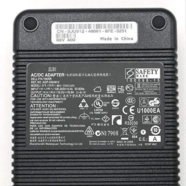 Alt view image 3 of 5 - 330W 19.5V 16.9A AC Adapter Power Supply Compatible for Alienware X711 P775DM3G MSI GT83VR GT73VR GT80 MSI deltal Desktop Trident 3 Series ADP-330AB D Clevo P370SM-A P775DM3(4-Hole Plug) Power Cord.