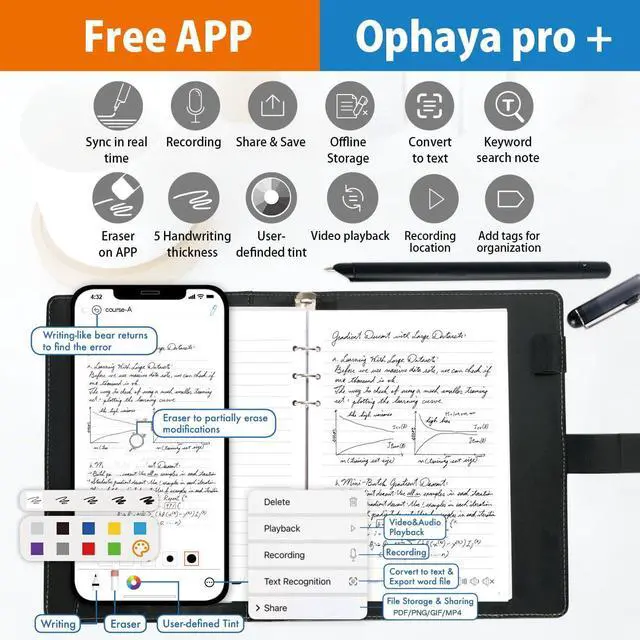 Alt view image 3 of 5 - Ophayapen Digital Smart Pen Notebook and Writing Board Set, Real-time Sync for Digitizing, Convert to Text,Storing, and Sharing Paper Notes, Compatible with Smartphone (Android and iOS)