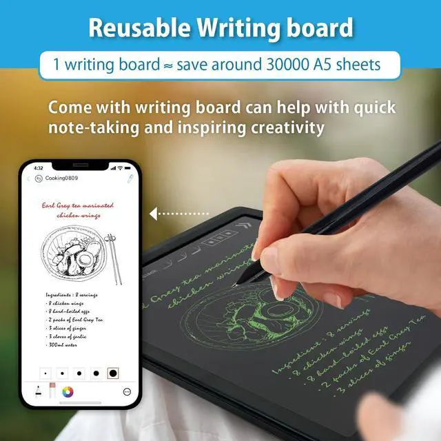 Alt view image 5 of 5 - Ophayapen Digital Smart Pen Notebook and Writing Board Set, Real-time Sync for Digitizing, Convert to Text,Storing, and Sharing Paper Notes, Compatible with Smartphone (Android and iOS)