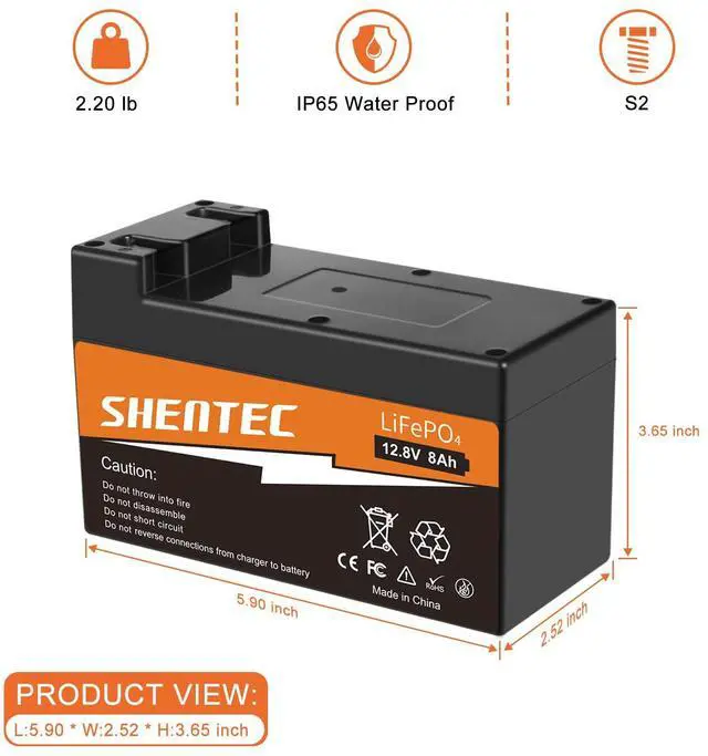 Alt view image 4 of 5 - Shentec LiFePO4 Battery - 12V 8AH Lithium Battery,Deep Cycles|Lightweigh|Built-in BMS,Perfect for Kids Car, Ride on Toys,Fish Finder, Alarm System,Speaker,Small UPS