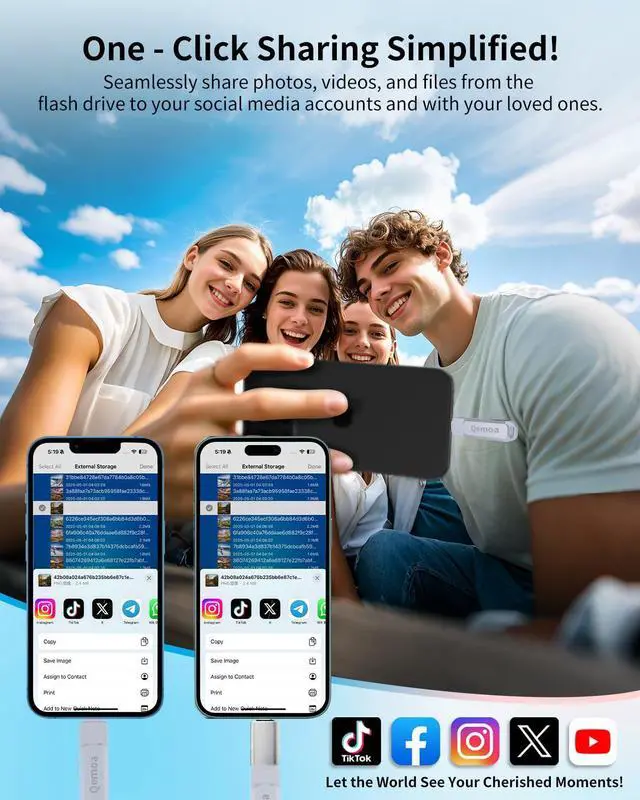 Alt view image 4 of 5 - MFi Certified 256GB Flash Drive Photo Stick for iPhone, External Memory Photo Keeper Storage for Data Saver/Backup/Transfer Files/Picture/Video, Thumb Drive for iPhone/iPad/iOS/Android/PC,Gray