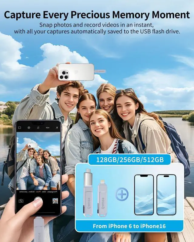 Alt view image 3 of 5 - MFi Certified 256GB Flash Drive Photo Stick for iPhone, External Memory Photo Keeper Storage for Data Saver/Backup/Transfer Files/Picture/Video, Thumb Drive for iPhone/iPad/iOS/Android/PC,Gray