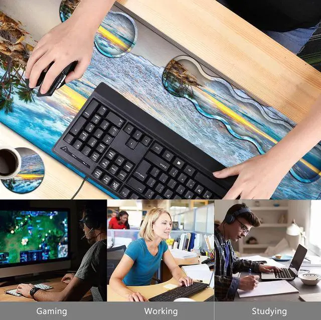 Alt view image 2 of 5 - Gaming Mouse Pad Set, Large Mouse Pad and Ergonomic Memory Foam Keyboard Wrist Rest Support, Easy Typing Pain Relief Writing Mat, Extended Office Desk Mat Beach Mouse Pad