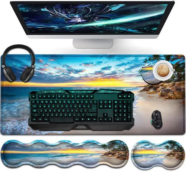 Main image of Gaming Mouse Pad Set, Large Mouse Pad and Ergonomic Memory Foam Keyboard Wrist Rest Support, Easy Typing Pain Relief Writing Mat, Extended Office Desk Mat Beach Mouse Pad