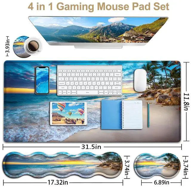 Alt view image 3 of 5 - Gaming Mouse Pad Set, Large Mouse Pad and Ergonomic Memory Foam Keyboard Wrist Rest Support, Easy Typing Pain Relief Writing Mat, Extended Office Desk Mat Beach Mouse Pad