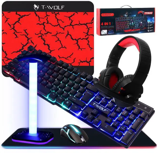 Main image of Vinsot 6 in 1 Gaming Accessories Bundle Includes Keyboard, Mouse, Mouse Pad, Headset, LED XL Mouse Pad, Luminous Headphone Stand Backlight PC Gaming Set for PC Beginner Gamer Gift Favors