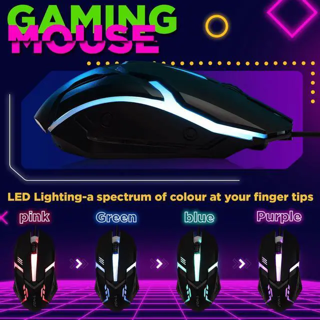 Alt view image 3 of 5 - Vinsot 6 in 1 Gaming Accessories Bundle Includes Keyboard, Mouse, Mouse Pad, Headset, LED XL Mouse Pad, Luminous Headphone Stand Backlight PC Gaming Set for PC Beginner Gamer Gift Favors