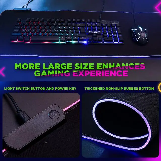 Alt view image 4 of 5 - Vinsot 6 in 1 Gaming Accessories Bundle Includes Keyboard, Mouse, Mouse Pad, Headset, LED XL Mouse Pad, Luminous Headphone Stand Backlight PC Gaming Set for PC Beginner Gamer Gift Favors