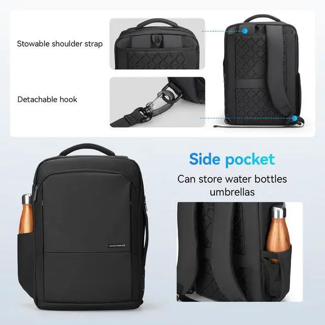 Alt view image 5 of 5 - MARK RYDEN Slim Backpack for Men, 15.6 Inch Laptop Backpack, 3 in 1 Waterproof High Tech Backpack with Removable Buckle and USB Charging Port, Business Backpack Ideal for Working, Daily Life