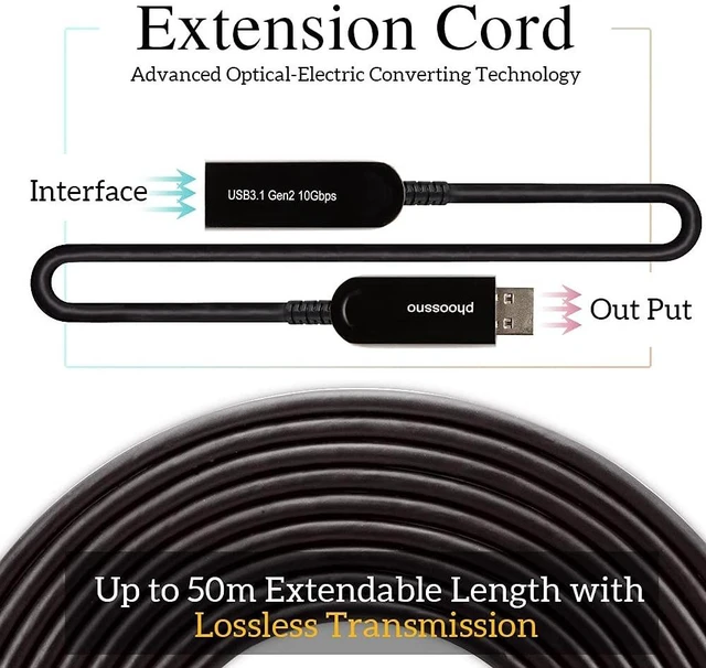 Alt view image 3 of 5 - phoossno USB 3.1 Extension Cable Active Optical USB 10Gbps 33ft 10m Compatible with Microsoft Azure Logitech Camera Xbox Touch Screen Kinect Keyboard Mouse Intel RealSense