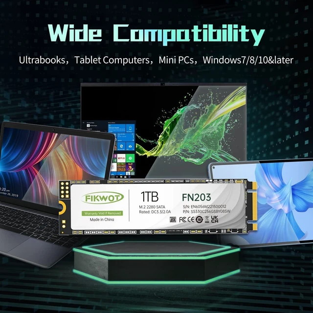 Alt view image 4 of 5 - Fikwot FN203 M.2 SATA SSD - SLC Cache 3D NAND TLC SATA III 6Gb/s M.2 2280 NGFF Internal Solid State Drive, Up to 550MB/s, Compatible with Ultrabooks, Tablet Computers and Mini PCs (1TB)