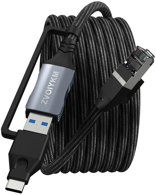 Main image of ZVOIYKM USB to Ethernet Cable 6FT/1.8M with USB C Port, Braided USB 3.0 A/C to RJ45 Gigabit LAN Network Cord, Gold Plated Connector for Laptop, PC, MacBook, iPad Pro, Game Console, Tablet