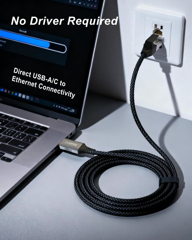 Alt view image 2 of 5 - ZVOIYKM USB to Ethernet Cable 6FT/1.8M with USB C Port, Braided USB 3.0 A/C to RJ45 Gigabit LAN Network Cord, Gold Plated Connector for Laptop, PC, MacBook, iPad Pro, Game Console, Tablet