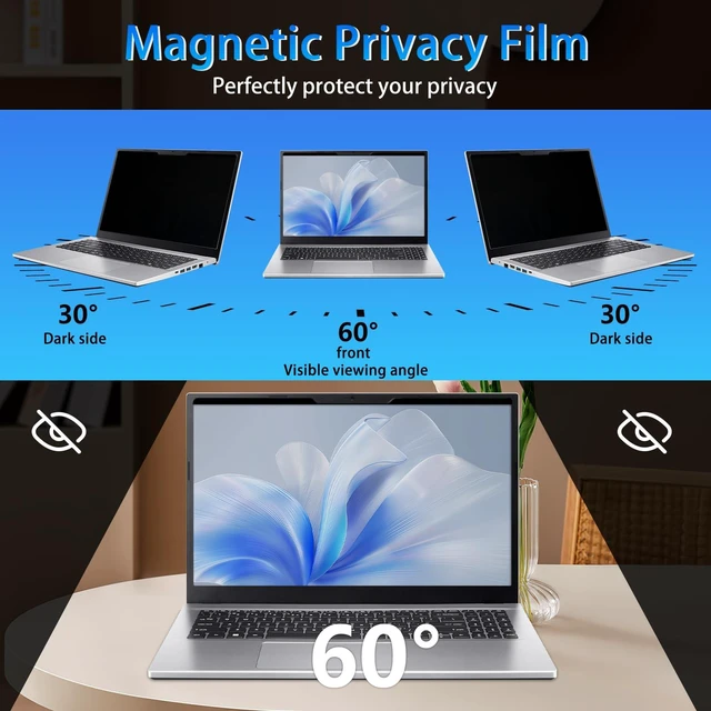Alt view image 2 of 5 - VanHooc Magnetic Privacy Screen 12.5" 16:9 for Laptops - 2-Sided Removable Anti-Peeping/Anti-Glare, Blue Light Block, UV Protect, Reduce Strain, Fits Chromebook/Lenovo/HP/Dell/Acer/ASUS