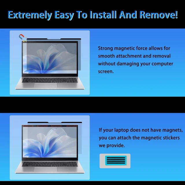 Alt view image 3 of 5 - VanHooc Magnetic Privacy Screen 12.5" 16:9 for Laptops - 2-Sided Removable Anti-Peeping/Anti-Glare, Blue Light Block, UV Protect, Reduce Strain, Fits Chromebook/Lenovo/HP/Dell/Acer/ASUS