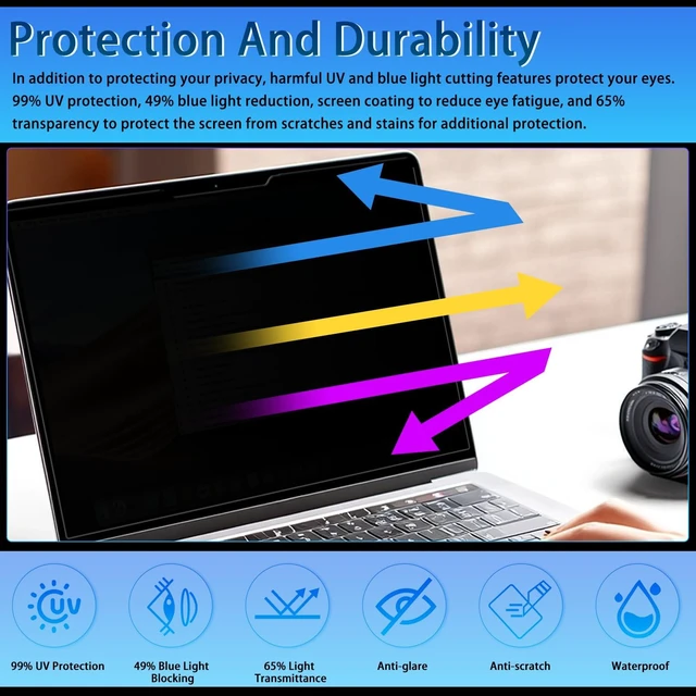 Alt view image 4 of 5 - VanHooc Magnetic Privacy Screen 12.5" 16:9 for Laptops - 2-Sided Removable Anti-Peeping/Anti-Glare, Blue Light Block, UV Protect, Reduce Strain, Fits Chromebook/Lenovo/HP/Dell/Acer/ASUS