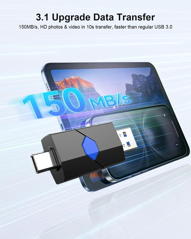 Alt view image 3 of 5 - 128GB USB Flash Drive JUANWE Type C & Type A Dual Port USB 3.1 Thumb Drive 150MB/s High Speed Transfer Memory Stick for Phone, Laptop, Tablet, Blue