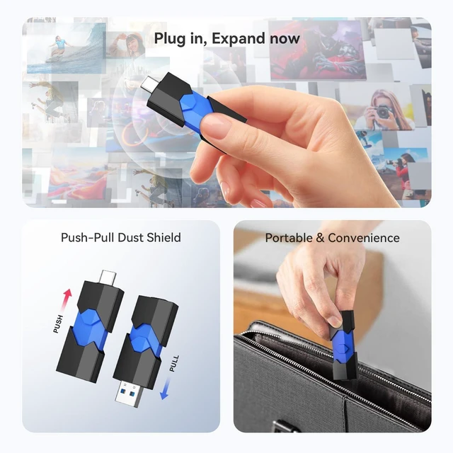 Alt view image 4 of 5 - 128GB USB Flash Drive JUANWE Type C & Type A Dual Port USB 3.1 Thumb Drive 150MB/s High Speed Transfer Memory Stick for Phone, Laptop, Tablet, Blue