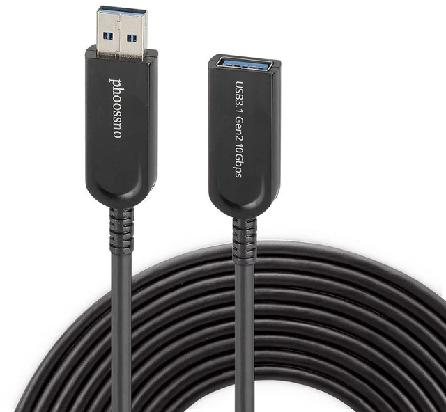 Main image of phoossno USB 3.1 Extension Cable Active Optical USB 10Gbps 50ft Compatible with Microsoft Azure Logitech Camera Xbox Touch Screen Kinect Keyboard Mouse Intel RealSense