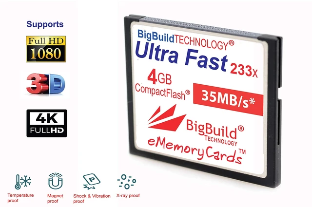Alt view image 5 of 5 - eMemoryCards 4GB Ultra Fast 35MB/s CompactFlash memory card compatible with Canon 10D/20D/30D/40D/50D/1D/1Ds/5D/5Ds/7D Mark I/II/III/IV, Nikon D, Olympus E, Sony Alpha, Leica S Cameras