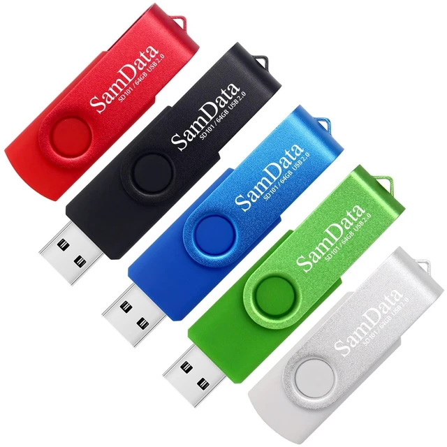 Main image of SamData 64GB USB Flash Drives 5 Pack 64GB Thumb Drives Memory Stick Jump Drive with LED Light for Storage and Backup (5 Colors: Black Blue Green Red Silver)