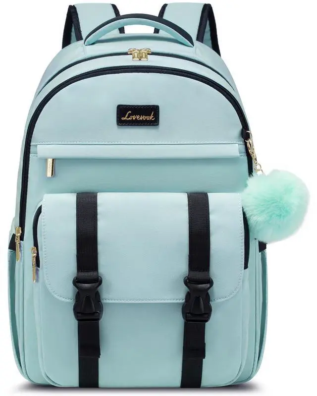 LOVEVOOK School Backpack for Teen Girls, Student Backpack Purse for 14-16 Teenage, Cute Kid Bookbag, Back to School Backpacks Fit 15.6 Inch Laptop, Large College Travel Bag, Mint Green