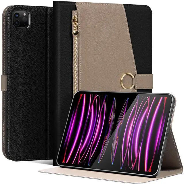 Main image of XFYKJIN for iPad Pro 11 inch Case 2018-2022 Models, Premium Microfiber Leather Protective Cover with Zippered Pocket, Buckle Closure,Auto Wake/Sleep & Stand (Black with Grey)
