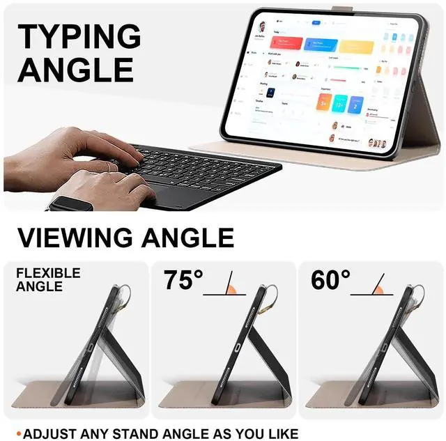 Alt view image 4 of 5 - XFYKJIN for iPad Pro 11 inch Case 2018-2022 Models, Premium Microfiber Leather Protective Cover with Zippered Pocket, Buckle Closure,Auto Wake/Sleep & Stand (Black with Grey)
