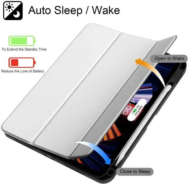 Alt view image 2 of 5 - Tuiklol for iPad (A16 Chip) 11th Generation 11 inch 2025 / iPad 10th Generation 10.9 inch 2022 Case, Buit in Pencil Holder with Clear Back Shell Cover Trifold Stand Auto Wake/Sleep, White