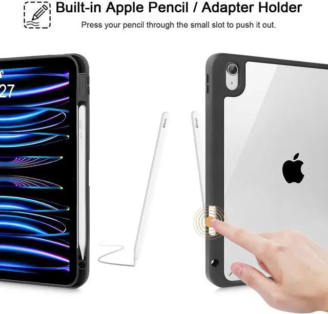Alt view image 4 of 5 - Tuiklol for iPad (A16 Chip) 11th Generation 11 inch 2025 / iPad 10th Generation 10.9 inch 2022 Case, Buit in Pencil Holder with Clear Back Shell Cover Trifold Stand Auto Wake/Sleep, White