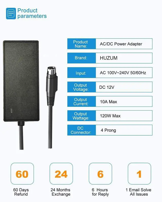 Alt view image 3 of 5 - HUZUM 4-Pin 12V 10A Power Adapter for Synology NAS DiskStation DS1520+ DS1522+ DS916+ DS918+ DS920+ DS923+ DS723+ DS420+ DS423+ DS620slim DS720+ DS418 DS718+ DS1019+ for synology disksta